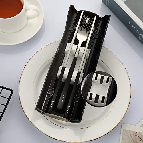 DEVICO Portable Travel Utensils with Case, Reusable Camping Silverware for Lunch, 18/8 Stainless Steel Cutlery Set (Black) - color: Black