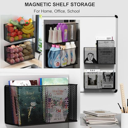 Magnetic Baskets Shelf Bins Organizer Holder Storage Rack Containers for Fridge, Whiteboard, Locker - Home Kitchen Laundry Office School ((1-Pack) Black/XL) - style: (1-Pack) Black/XL