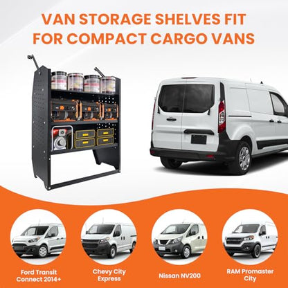 Black Steel Cargo Van Shelving Storage System Adjustable Height Fit for Ford Transit Connect 2014+, Ram Promaster City, Chevy City Express, Nissan NV200 42" W x 43" H x 13" D - size: 42" W x 43" H x 13" D