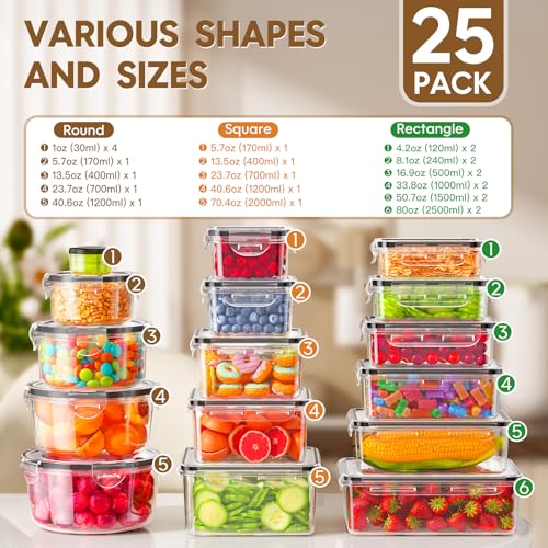 KEMETHY 50 PCS Food Storage Containers with Lids Airtight, Total 629oz, BPA-free, Food-grade, Eco-friendly Material, Leak Proof Plastic Containers, Microwave/Dishwasher Safe - color: 50 PCS