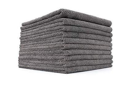The Rag Company - The Miner - Professional Metal Polishing Microfiber Towels for Cars; Safe on High-End Wheels and Soft Metals, 70/30 Blend, Dual-Pile, 365GSM, 16in x 16in, Grey (10-Pack) - color: Miner