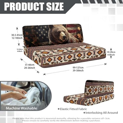 RV Cushion Covers Camper Slip Covers with Aztec American Flag Bear Print for RV Furniture Dinette Booth Set with 1 Bench & 1 Backrest Covers - color: Aztec American Flag Bear