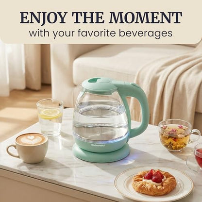 Elite Gourmet 1L Glass Electric Water Kettle, BPA-Free, Fast Boil, Auto Shut-Off, Boil-dry Protection, 360° Swivel Base with Cordless Serving, Clear-view Water Level Markings, Mint - size: 1.1 Quarts
