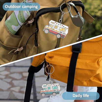 Camper Keychain Happy RV Keyring RV Keychain Couples Keychain Set Gifts for Men Women Camping Accessories 2 Pack - color: Blue&red