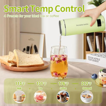 Portable Electric Kettle Travel Kettle,Small Hot Water Boiler with 4 Temperature Settings,Fast Boiling Water with Auto Shut-Off and Boil Dry Protection,BPA-Free,304 Stainless Steel 400ml