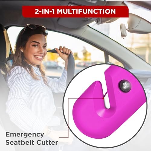Swiss Safe 5-in-1 Emergency Car Safety Hammer – Car Window Breaker & Seatbelt Cutter, Heavy-Duty Escape Tool for Vehicle Emergencies and Auto Kits – Pink, 1 Pack - color: Pink, size: 1-Pack