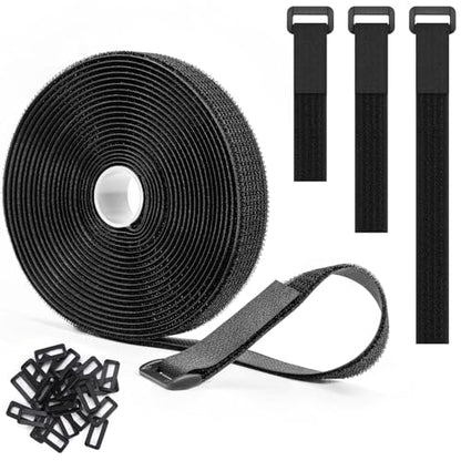 Trilancer 1''x 16Ft Reusable Cable Ties, Adjustable Hook and Loop Straps with 25 Buckles, Cut to Length, Ideal for Wire Management, Cord Organizer, and Cable Straps, Black - size: 1'' x16Ft