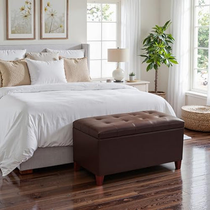 Joveco Storage Ottoman Bench, 33 Inches Faux Leather Rectangle Tufted Foot Stool for End Foot of Bed, Bedroom, Living Room, Brown - color: Brown Faux Leather