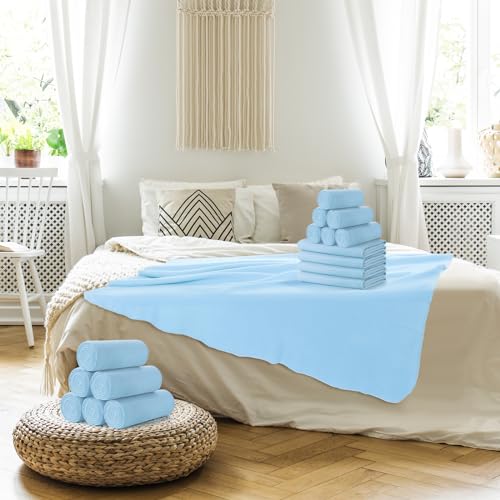 Buryeah 10 Pcs Fleece Blanket Bulk Soft Warm Fleece Blankets Cozy Lightweight Throw Blankets Plush Pet Throw Blanket for Home Bed Sofa Office Wedding Gifts Travel(50" X 60",Light Blue) - color: Light Blue