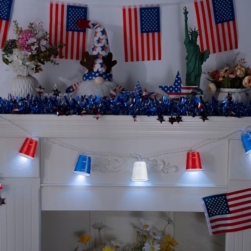 Hiboom 1 Pack Red White and Blue Cups Light, Shot Cup Fairy String Lights Battery Operated LED for Memorial Day Patriotic Decor 4th of July Independence Day Bar Graduation RV Party Decoration (13ft) - size: 13Ft