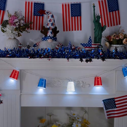 Hiboom 1 Pack Red White and Blue Cups Light, Shot Cup Fairy String Lights Battery Operated LED for Memorial Day Patriotic Decor 4th of July Independence Day Bar Graduation RV Party Decoration (13ft) - size: 13Ft