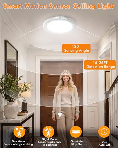 Rechargeable Ceiling Light 2 Pack, Magnetic Wireless Motion Sensor Ceiling Light with Remote, Wireless Dimmable Battery Operated LED Ceiling Lights for Closet Shower Hallway Pantry Shed Porch Stairs - size: 2 PACK