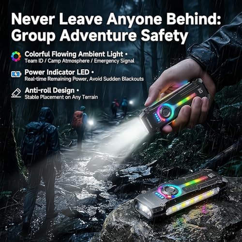 HAUSBELL Flat EDC Flashlight,1800 Lumen UV Magnetic Rechargeable Pocket | Stepless Dimming Dial,Stainless Steel Body,RGB+UV,USB-C Fast Charge,Magnetic Base,Waterproof, for Work,Camping & Emergency - color: Black