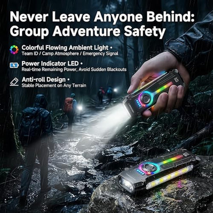 HAUSBELL Flat EDC Flashlight,1800 Lumen UV Magnetic Rechargeable Pocket | Stepless Dimming Dial,Stainless Steel Body,RGB+UV,USB-C Fast Charge,Magnetic Base,Waterproof, for Work,Camping & Emergency - color: Black