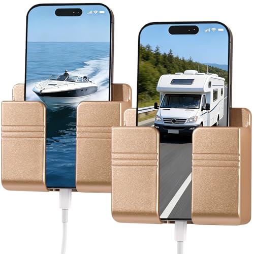 RV Accessories: Boat Accessories & Camper Accessory - Wall Phone Holder for Dorm Room & Apartment Essentials - Travel Trailer & RV Essentials for Inside and Pontoon Boat Accessory(2Pcs-Gold) - color: gold