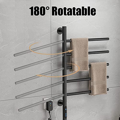 ESOP Heated Towel Racks 180° Rotatable Towel Rack with Timer, 1H-8H, 82W Wall Mounted Towel Warmer Racks, Constant Temperature Heated Towel Warmer for Bathroom, Kitchen, Black