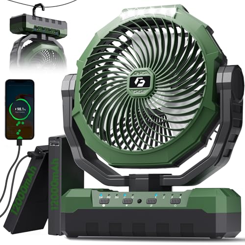 FRIZCOL 3-in-1 Camping Fan - Portable Fans Rechargeable - 24000mAh Detachable Battery Powered Fan with Light & Remote for Indoor, Outdoor, Tent, Travel, Fishing, Jobsite, Gifts for Men Dad Him - Green - color: Green, style: 24000mAh Detachable