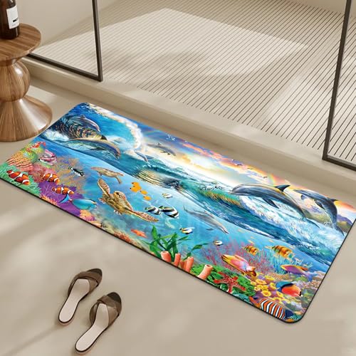 Bathroom Rugs Non Slip Quick Dry Bath mat Rubber Bathroom mat, Super Absorbent Bath mat, Washable Bathroom mat Bath Rugs, Shower Mat Bath Mats for Bath Floor, 16.9x35.4in, Sea Turtle - color: Sea Turtle, size: 16.9x35.4in