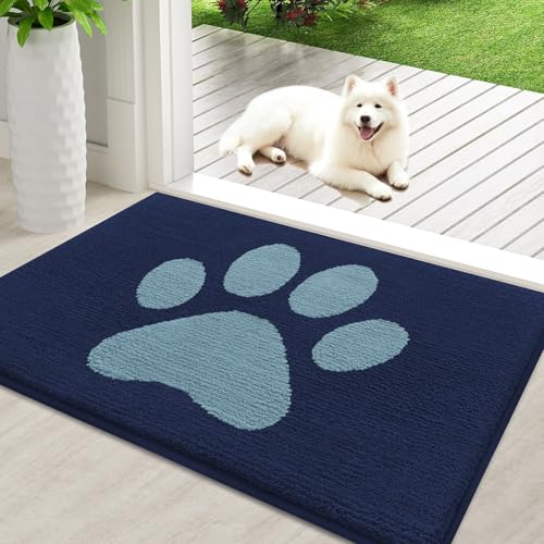 Buganda Dog Door Mat for Muddy Paws, Absorbent Dirt Trapper Non Slip Indoor Doormats, Washable Low-Profile Mat for Mud Dogs, Entryway Carpet for Inside Floor (36x24 Inches, Dark Blue) - color: Dark Blue, size: 36.0"l X 24.0"w X 0.6"th