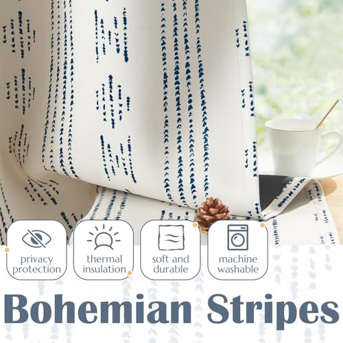 jinchan 95% Blackout Boho Kitchen Curtains 36 Inches Cafe Tier Curtains Bohemian Small Drapes for Bedroom RV Basement Half Window Room Darkening Thermal Insulated 2 Panels Blue on Beige - color: 95% Blackout | Blue on Beige, size: 25"W x 36"L (Pack of 2)
