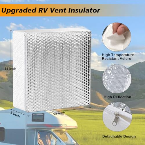 2 Pack RV Skylight Insulator14''x14''x3'', RV Vent Insulator, RV Skylight Cover with Reflective Surface, Waterproof RV Insulation for Inside Camper, RV Skylight Pillow - size: 14in x 14in x 3in 2PCS