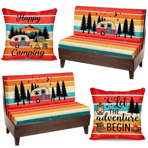 Britimes 6 Pcs RV Dinette Cushion Covers Set Retro Sunset Camper Cushion Covers Replacement Soft Washable RV Happy Camping Seat Cover for Travel Trailer Motorhome Booth Dinette Camper Interior Decor - color: Retro Sunset