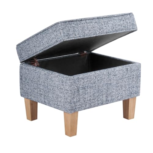 HomePop 22" Medium Tufted Storage Ottoman - Blue Gray Woven Fabric - color: Blue Gray Woven Fabric