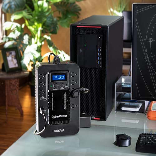 CyberPower EC650LCD Ecologic UPS Battery Backup and Surge Protector, 650VA/390W, 8 Outlets, ECO Mode, Compact, UL Certified - style: 650VA LCD