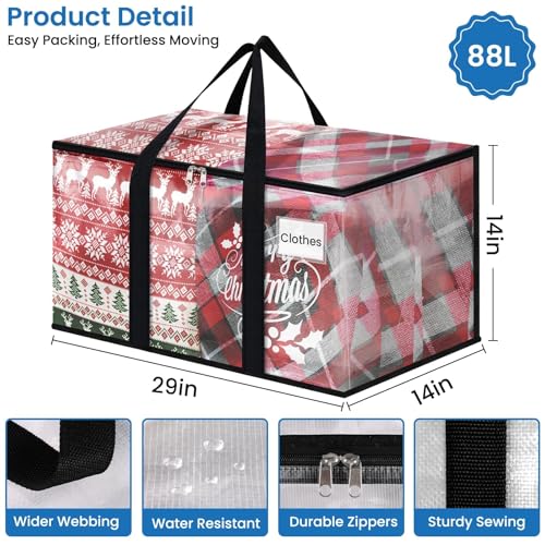 RoomHacks Clear Heavy Duty Extra Large Moving Bags, Reinforced Handle and Double Zipper, Storage Bags Alternative to Moving Box (2 Packs) - size: 88L- 2Packs