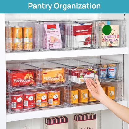 Vtopmart 7 Pack Stackable Storage Drawers, Easily Assemble Clear Plastic Organizer Bins, Storage Drawer Set for Pantry and Kitchen Cabinet Organization, Bathroom or Closet Storage - style: 1 Wide+2 Medium+4 Small