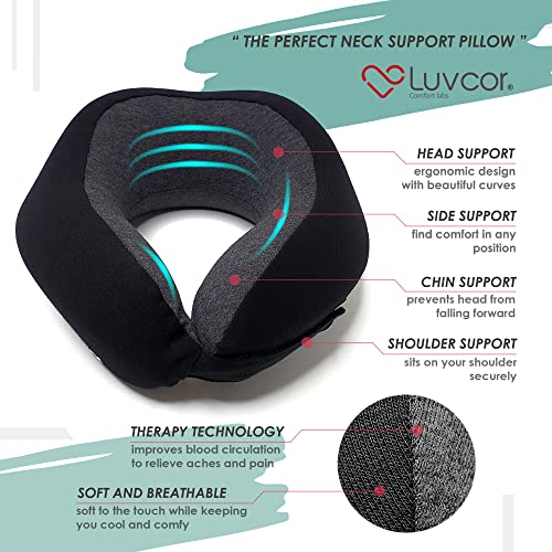 Premium Quality Memory Foam Travel Neck Pillow Bundle - Best Ergonomic Pillow for Airplane Travel, car Ride, Sleeping. Comes with Eye mask, earplugs and Storage Bag.(Stealth Black) - color: Stealth Black