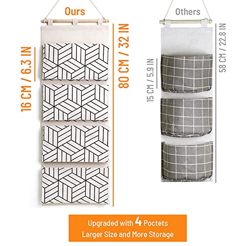 CROWNED 2Pcs Over Door Hanging Storage Bags Wall Mount Closet Organizer, 4 Big Pockets Linen Cotton Fabric Living Room Bedroom Bathroom File Magazine Waterproof Free Hooks White - color: White