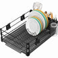 Simple Houseware Dish Drying Rack with Drainboard, Utensil Holder & Mug Hooks, Black Metal Kitchen Counter Organizer - color: Black