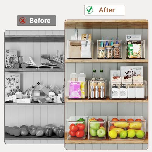 Clear Plastic Storage Bins with Dividers for Fridge Pantry Organizers and Storage Containers, 3 Pack Acrylic Stackable Sturdy Storage Boxes for Home Edit and Cabinet Organizers C6-1 - style: 2 Small +1 Large