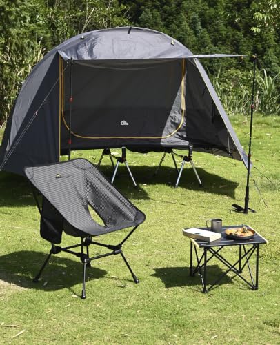 iClimb Ultralight Compact Camping Folding Beach Chair with Anti-Sinking Large Feet and Back Support Webbing (Black Grid- Square Frame) - color: Black Grid (Square Frame)