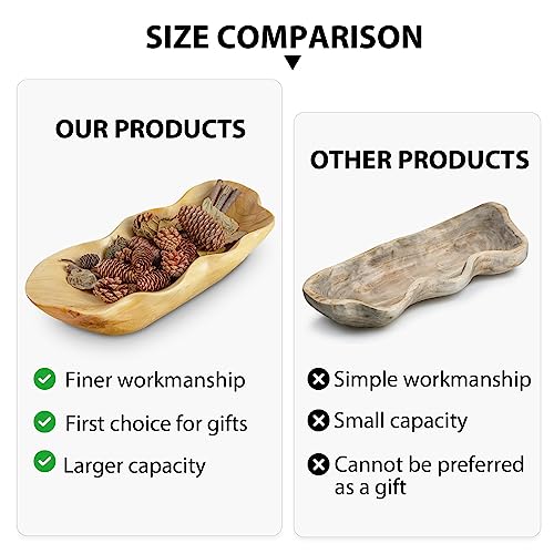 BTEOBFY Wooden Fruit Bowl Handcrafted Wood - Natural Fruit Basket for Kitchen Counter Display, Decorative Bowl for Apples, Oranges, Pineapples (15 Inch) - size: 15 inch
