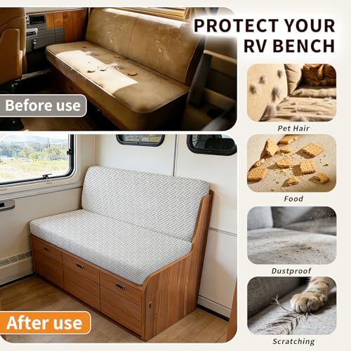 RV Dinette Cushion Covers, 2PCS Woven RV Couch Cover, Camper Cushion Covers, Camper-rv Sofa Cover for Couch, Bench Seat & Dinette Booth Cushions(Light Grey,[39.4" to 49.2"]×[19.7" to 25.6"]) - color: Woven/Light Grey/2pcs