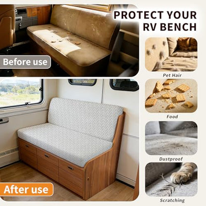 RV Dinette Cushion Covers, 2PCS Woven RV Couch Cover, Camper Cushion Covers, Camper-rv Sofa Cover for Couch, Bench Seat & Dinette Booth Cushions(Light Grey,[39.4" to 49.2"]×[19.7" to 25.6"]) - color: Woven/Light Grey/2pcs