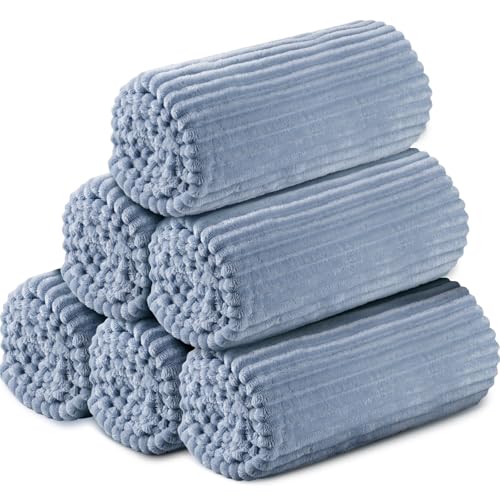 Buryeah 6 Pcs Flannel Throw Blanket Bulk 50 x 60 in Sleepover Blanket Outdoor Wedding Throw Lightweight, Oeko-tex Standard 100 Certified for Sofa Homeless Gifts (Dusty Blue) - color: Dusty Blue