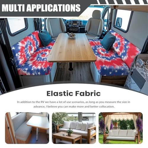 NDISTIN Blue&Red Tie Dye Camper Couch Cushion Covers Dinette 2Pcs Camper Couch Cover for RVS Anti-Slip Stretchy Rv Seat Covers Dinette Booth Cushions for RV Camper Car Bench Seats - color: Blue&red Tie Dye