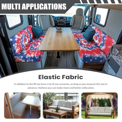 NDISTIN Blue&Red Tie Dye Camper Couch Cushion Covers Dinette 2Pcs Camper Couch Cover for RVS Anti-Slip Stretchy Rv Seat Covers Dinette Booth Cushions for RV Camper Car Bench Seats - color: Blue&red Tie Dye