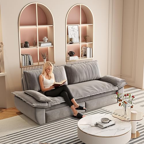 KEIKI 73.2" Queen Sleeper Sofa Bed, 3-in-1 Convertible Pull-Out Couch with Adjustable Backrest, Modern Velvet Loveseat Sofa for Home Office, Studio Apartment, Guest Room & Small Space Living - color: Grey, size: 73.2 Inch Queen