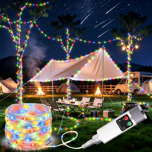 Joomer Camping String Lights, 33FT 100LED Rechargeable Outdoor Lights Waterproof, 13 Modes Camping Essentials Gear for Tent Awning Garden Patio Travel Decoration (Multicolor) - color: Multicolor, size: 33FT