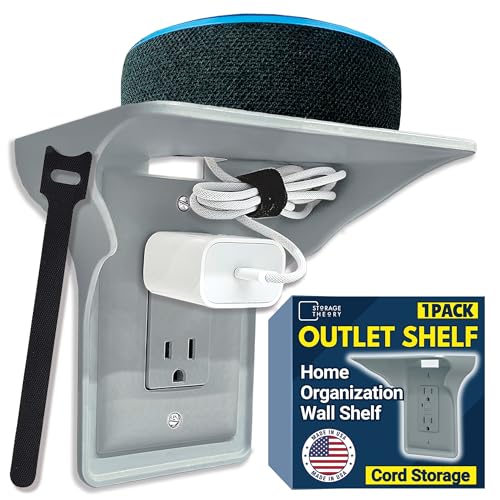 Power Perch Outlet Shelf Organizer for Alexa Echo Dot, HomePod Mini Speakers, Phone - Wall Outlet Holder with Cord Storage Strap - Socket Shelf Bathroom Kitchen Counter Charging Station - Gray 1 Pack - color: Grey, size: Single Outlet 1 Pack