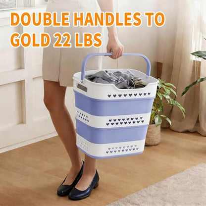 Collapsible Plastic Laundry Basket Hamper with Handles, Foldable Pop Up Storage Container Organizer for Washing Storage, Blue - style: BLUE