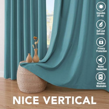 H.VERSAILTEX Linen Look 100% Blackout Curtains 45 Inches Long for Bedroom Full Light Blocking Rod Pocket 42 Inches Wide Linen Textured Thick Window Curtain Drapes with White Backing, Teal, 2 Panels - color: Teal, size: 42"W x 45"L (Pack of 2)