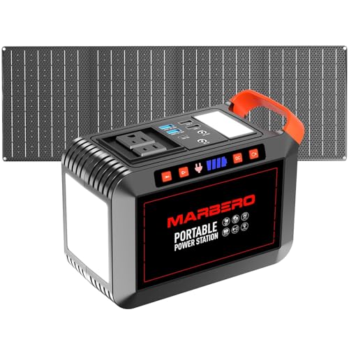 MARBERO 148Wh Solar Generator with Solar Panel Included Portable Power Station 200W with Foldable Solar Panel 40W Set for Camping Outdoor Hiking Fishing Emergency - color: Light Red Black