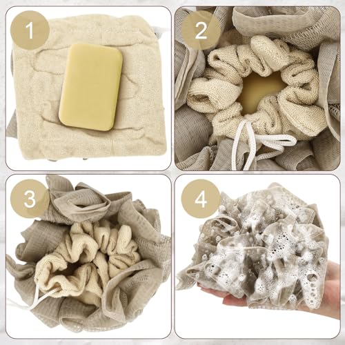 3 Pcs Soap Bar Loofah, 2 in 1 Bar Soap Loofah Pouch Can Hold Soap Effective Exfoliation for Bathing (Beige*2 + Khaki*1) - style: Beige + Khaki