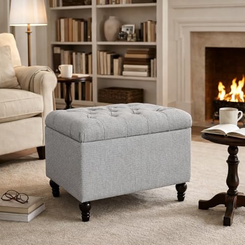 HomePop 24" Button Tufted Storage Ottoman - Pewter Gray - color: Pewter Gray