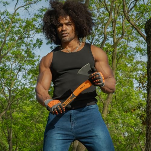 KSEIBI Wood Axe, Small Outdoor Camp Hatchet for Splitting and Kindling Wood, Forged Steel Blade with Anti-Slip and Shock Reduction Handle Great Throwing Axes and Hatchets (Modern) - style: Modern Orange